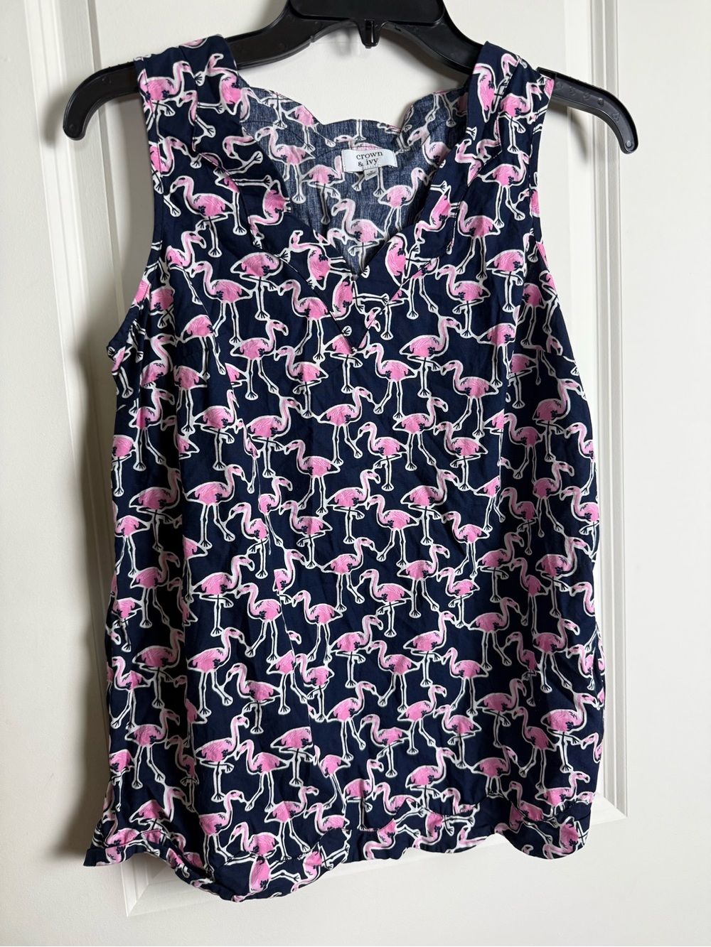Crown & Ivy Navy Sleeveless Flamingo Print Top - Pink